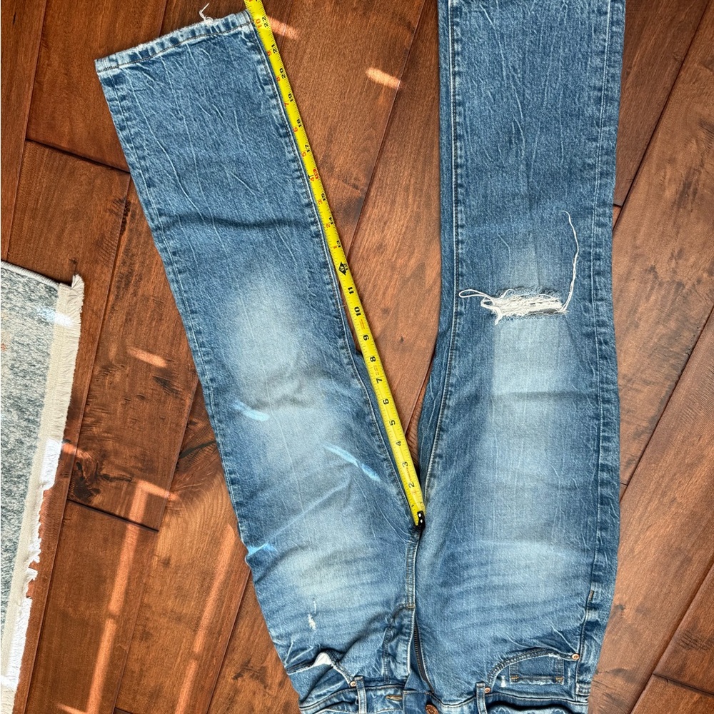 LOFT Ladies Straight Blue Jeans with Distressed Detail
